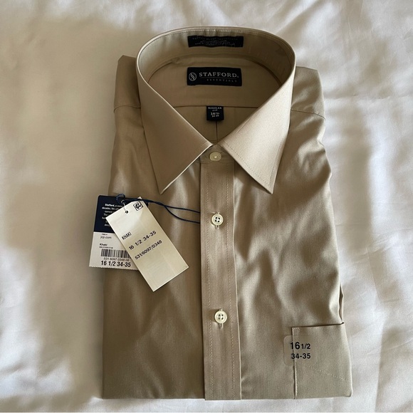 Stafford Essentials Khaki Button-down Collared Dress Shirt - Picture 4 of 4